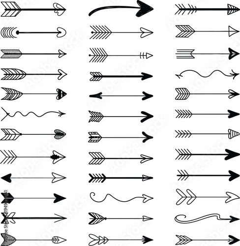 Collection of various arrows and arrowheads for design and illustration