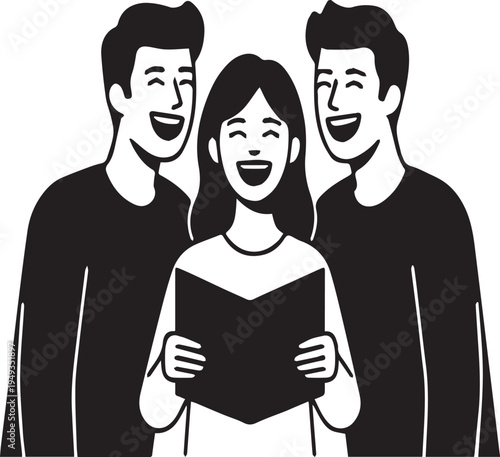 Classroom Reunion Friends Looking at Yearbook Silhouettes Vector