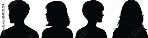 Black silhouette of professional business team, group of diverse people profile, anonymous human heads isolated on white background for corporate design.