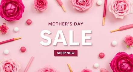 Mother's day sale advertisement with roses and cosmetics