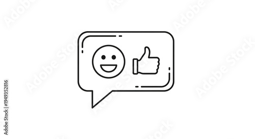 Happy Face Thumbs Up Icon in Speech Bubble.