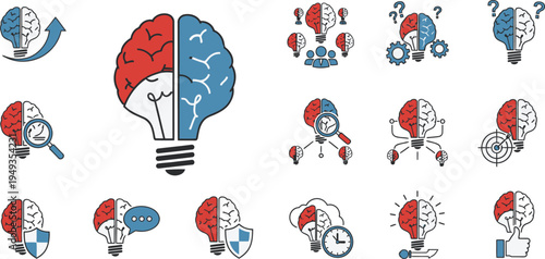 Brainstorming and Idea Generation Icons with Lightbulb and Brain Elements [converted