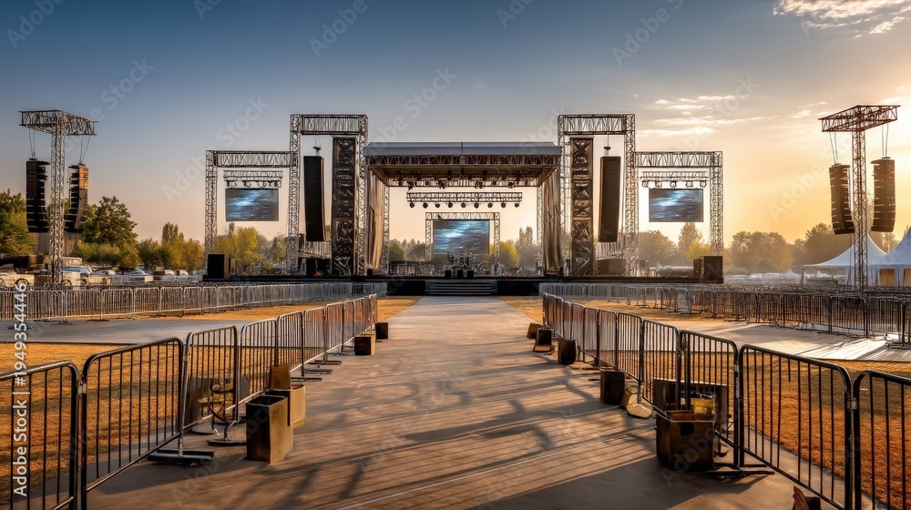 Obraz premium Empty Outdoor Festival Stage at Sunset