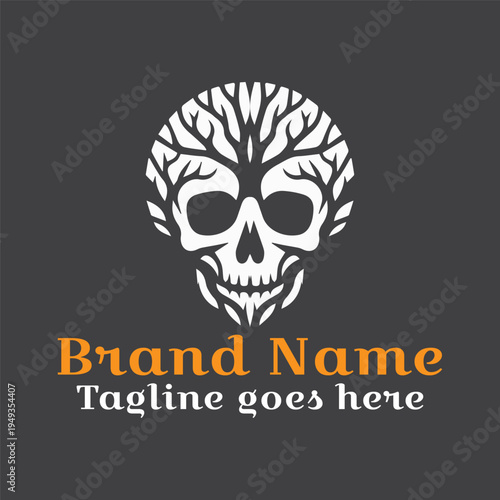 Skull Tree logo. Symbol of life and death. Fully Vector EPS file. CMYK color mode. Editable color. Easy to download.