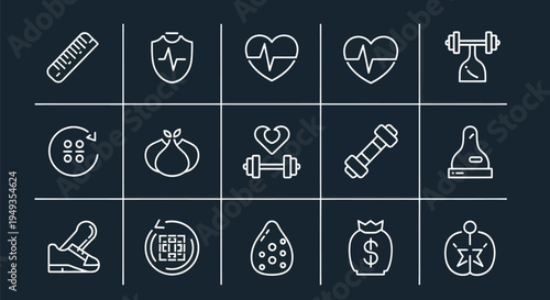Health and wellness icons on dark background