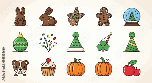 Holiday icons and symbols collection