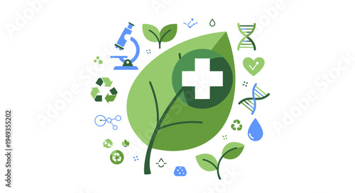 Natural Science, Health & Eco-Friendly Biotechnology Concept Illustration