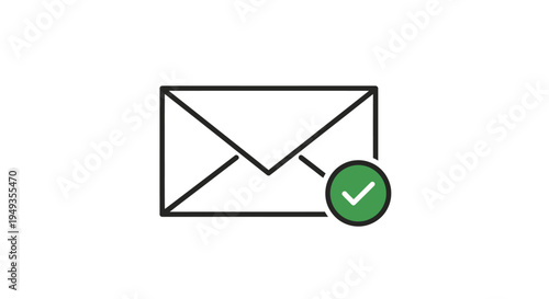 Outline icon of an envelope with a green checkmark, indicating successful message delivery or email confirmation.
