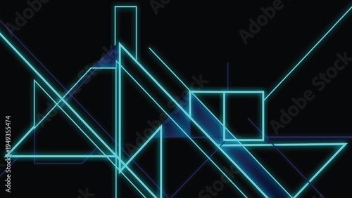 Abstract glowing cyan neon geometric line patterns on black.