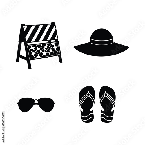 Construction hat sunglasses flip flops