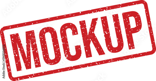 A bold red rubber stamp displaying the word MOCKUP on a pristine white background. This signifies a preliminary design phase