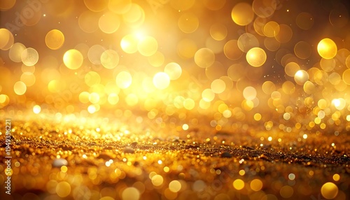 Golden bokeh lights shimmer across a textured surface, creating a warm and radiant atmosphere