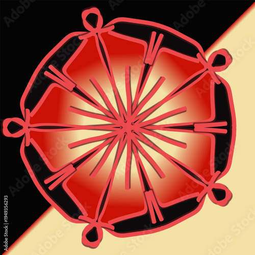 Abstract Red Circular Ornament on Two-Tone Diagonal Background