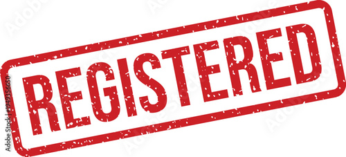 A distinct red rubber stamp bearing the word REGISTERED is showcased on a bright white background