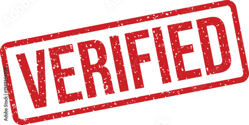 A distinctive red rubber stamp featuring the important word VERIFIED on a clean white background surface