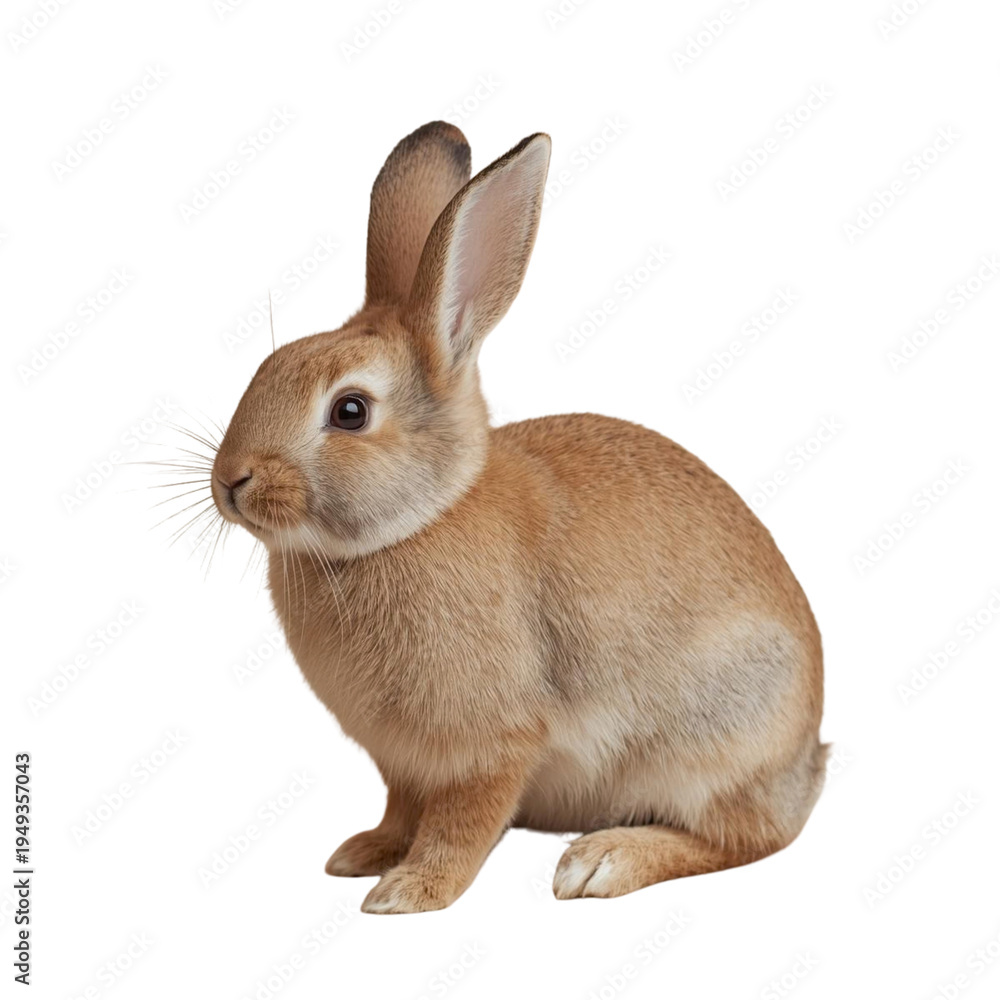 Fototapeta premium rabbit looking left with long ears in sitting pose on seamless canvas
