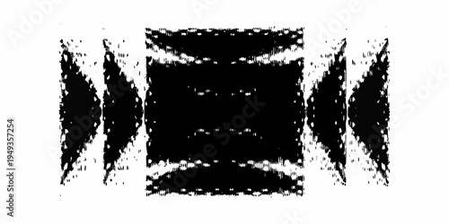Abstract black and white geometric design resembling a distorted lens