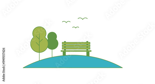 Green Park Bench For People Rest.