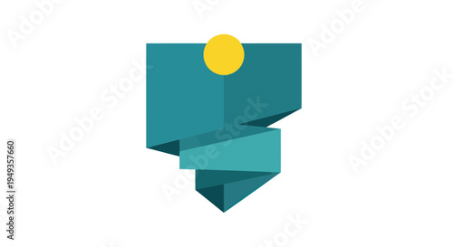 Teal 3D geometric shape with yellow.