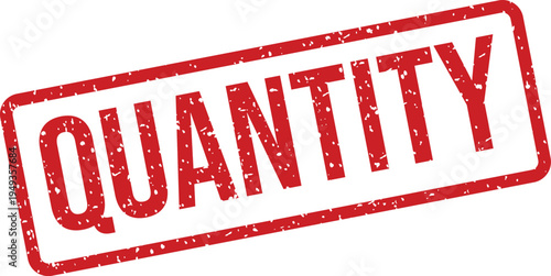 A red rubber stamp with the word QUANTITY clearly visible on a clean white background