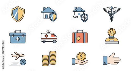 Financial icons for business and investment.