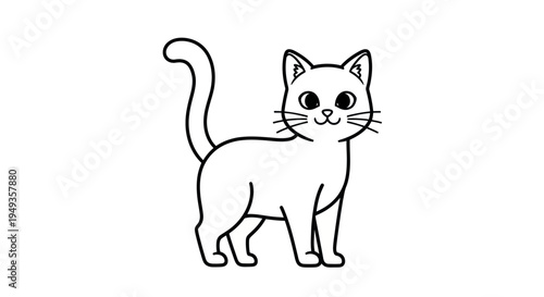Cute Cartoon Cat Standing Upright Looking.