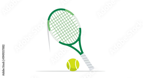 Tennis racket and ball in play.