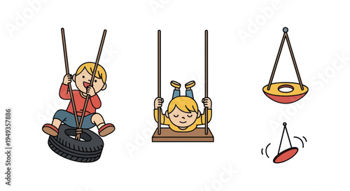 Children playing on swings outdoors.
