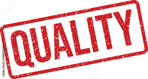 A red textured rubber stamp with the word QUALITY appears prominently on a clean white background