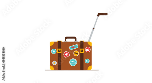 Brown Luggage with Travel Stickers.