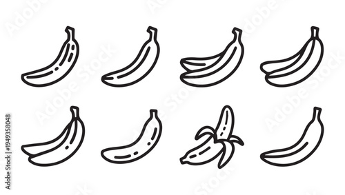 Banana Icon Set Collection Various Styles Outline Graphics Isolated on White Background