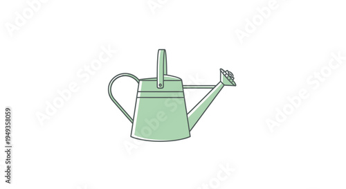 Green metal watering can with spout.