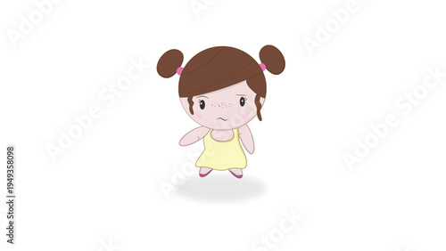 Cute Cartoon Girl Showing Confused Emotion Expression