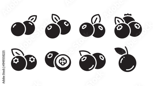 Blueberry Icons Collection Simple Vector Illustrations Fresh Fruit Graphics