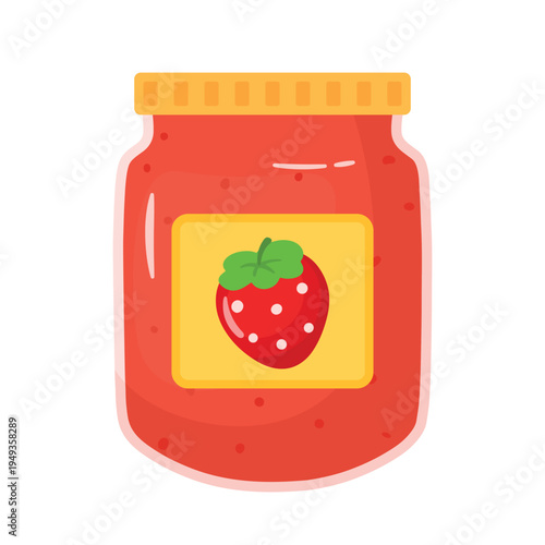 Strawberry jam in jar flat clipart vector illustration
