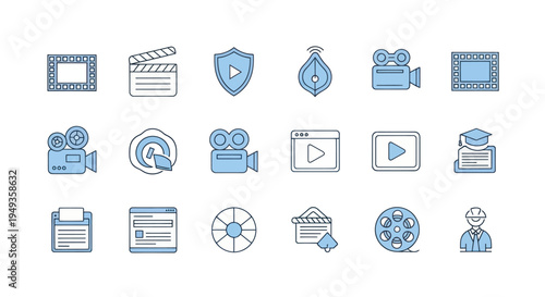 Set of various video and media icons