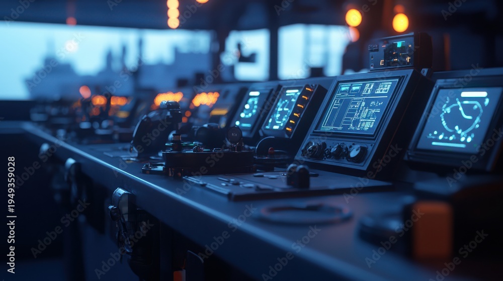 Naklejka premium Marine Dive Control Station Technology On Barge