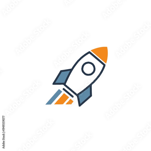 Business startup rocket launch icon. Spacecraft taking off, symbolizing innovation, growth, progress, and future technology.