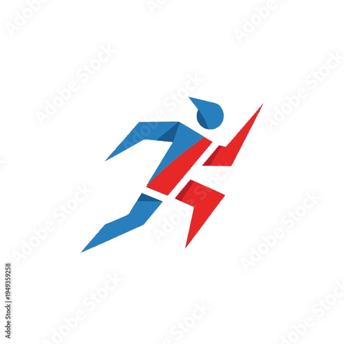 Free Download Modern geometric stylized runner icon in blue and red. Dynamic abstract athlete logo design representing speed and motion. - GFXLoad