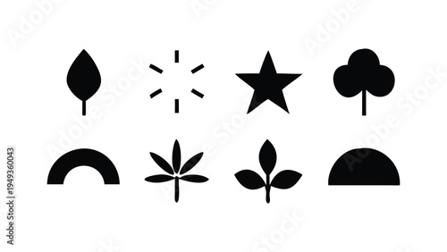 Abstract geometric leaf Black minimalist set of nature and celestial on white background