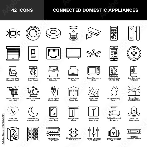 Smart home automation and internet of things technical monoline elements for residential energy management and domestic appliance connectivity.