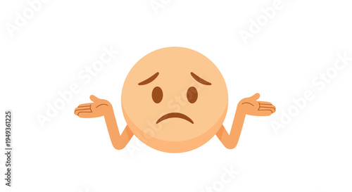 Unsure Peach Emoji Shrugging Shoulders with Sad Mouth on Isolated White Background