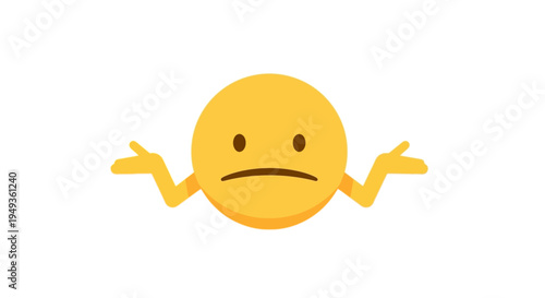 Indifferent Yellow Emoji Shrugging Shoulders with Flat Mouth on Isolated White Background