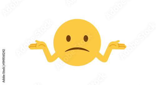 Confused Yellow Emoji Shrugging Shoulders with Sad Mouth on Isolated White Background