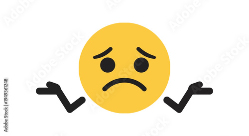 Unsure Yellow Emoji Shrugging Shoulders with Sad Mouth on Isolated White Background