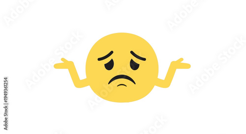 Deeply Sad Shrugging Emoji with Distressed Frown, Isolated White Background, Expressing Despair and Helplessness