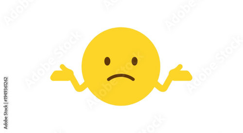Shrugging Emoji with Neutral Sad Expression, Isolated White Background, Expressing Uncertainty and Indifference