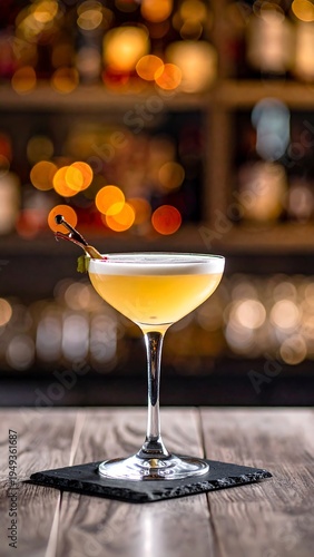 Golden cocktail on a bar