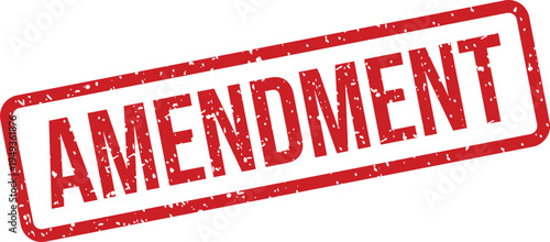 This striking red grunge Amendment rubber stamp clearly indicates a change or modification to existing documents or policies