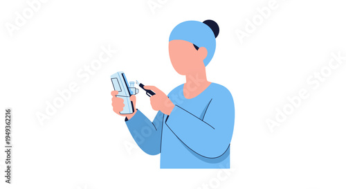 Medical Professional Using Non-Contact Infrared Thermometer with Precision Tool Illustration